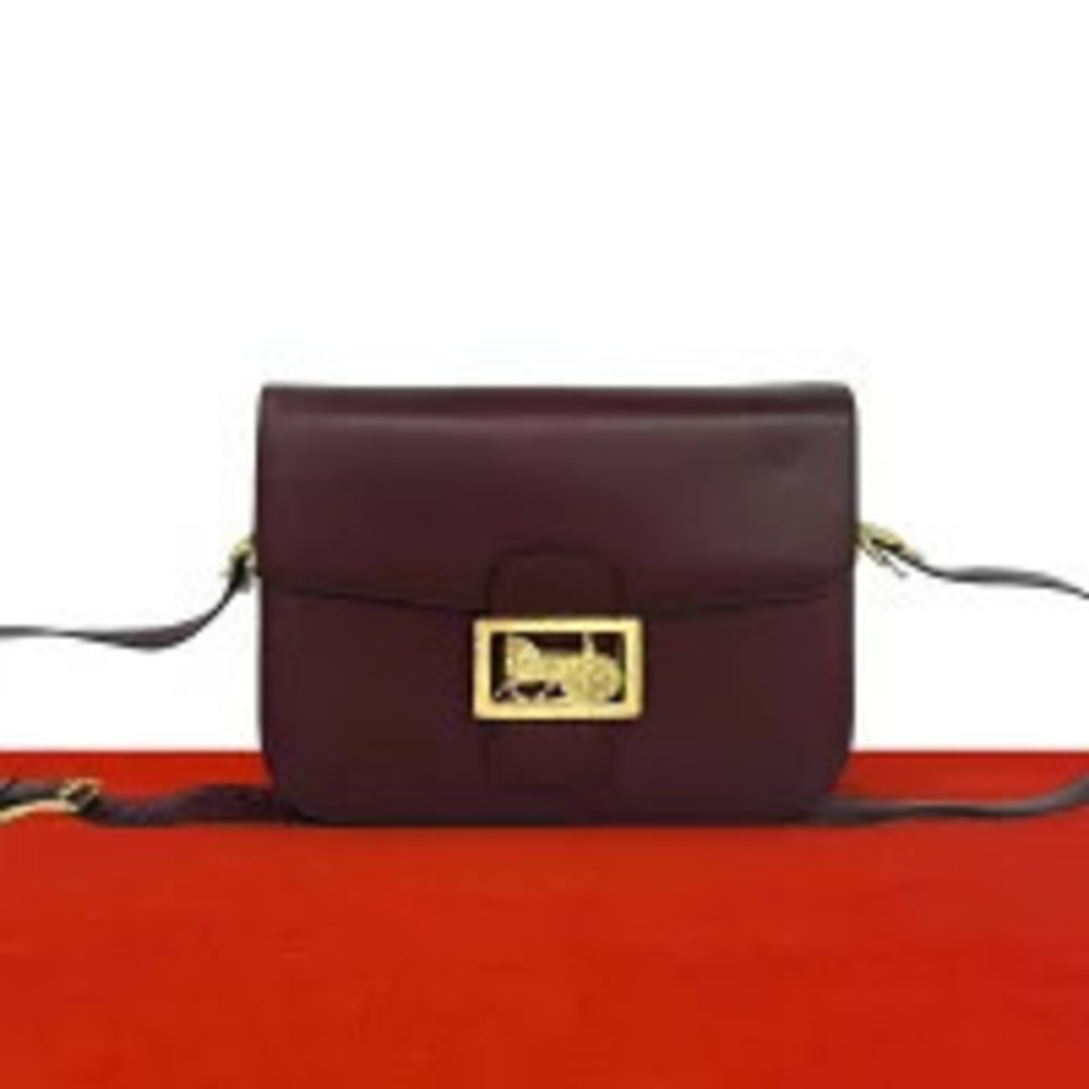 Celine Horse Carriage Leather Shoulder Bag Wine Red